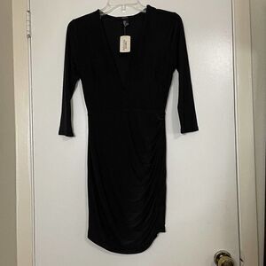 NEW! Forever 21 black 3/4 sleeve bodycon v-neck cinch dress size US small